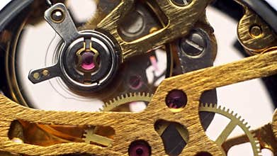 The movement of a mechanical watch closeup