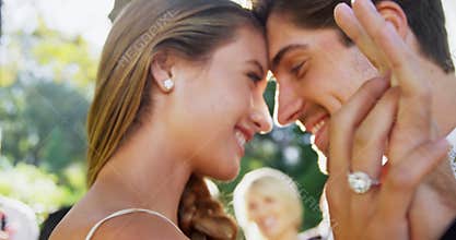 Wedding hands with rings and groom hugging the bride 4K 4k