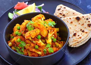 Indian vegetarian meal-Cauliflower Curry with roti