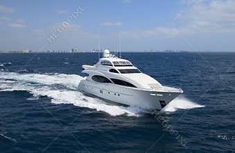 Luxury yacht with horizon line