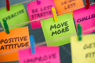notes concept for motivation for move more to stay healthy or lose weight