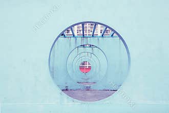 Concrete walls with circular hole at Hong Kong