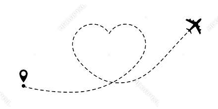 Love travel route. Airplane line path vector icon of air plane flight route travel