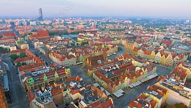 Aerial footage of Wroclaw, European Capital of Culture. Center
