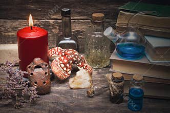 Essential oil on druid table.