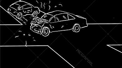 Car Crash at Intersection Drawing 2D Animation