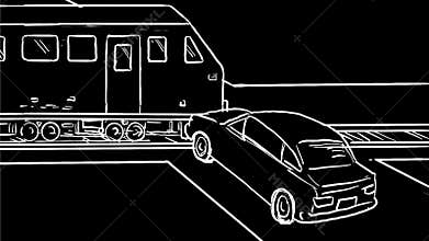 Car and Train Crash at Intersection Drawing 2D Animation