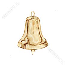 Watercolor Christmas decor golden bell illustration clipart.