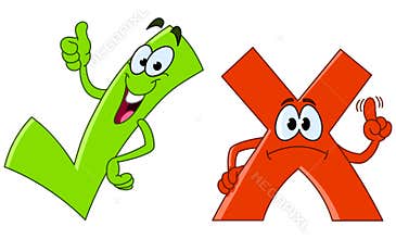 Tick and cross cartoon