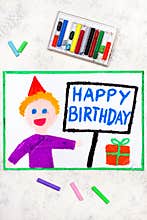 Colorful drawing: Happy Birthday card.