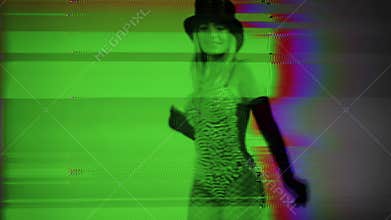 Young woman wearing top hat with sparkly costume