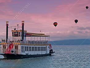 Steamboat and hot air balloons