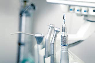 Metallic dentist tools close up