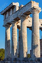 An ancient Greek temple dedicated to the goddess Aphai in Greece on the island of Aegina