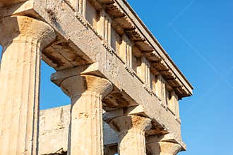 An ancient Greek temple dedicated to the goddess Aphai in Greece on the island of Aegina