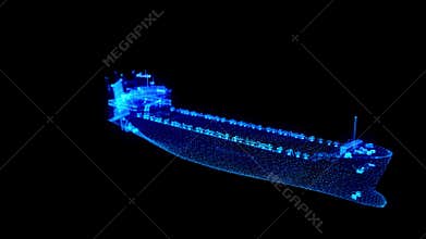 Aerial top view Cargo ship logistics import export raw material, shipping or transportation concept background. Blue