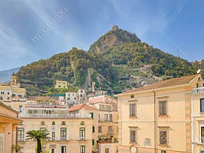 View from Amalfi Cathedral of Amalfi Town on Amalfi Coast / UNESCO World Heritage Sites, Italy, Europe