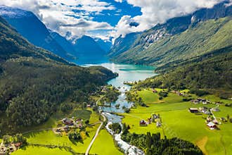 Beautiful Nature Norway natural landscape. lovatnet lake Lodal valley