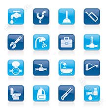 Plumbing objects and tools icons