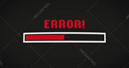 Animation of flickering loading and error text and bar on black background