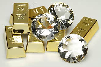 Gold bars and diamonds