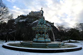 Ross Fountain and Edinburgh Castle in the Winter