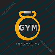 Personal and group fitness training with dumbbell icon. Virtual CrossFit and fitness vector official logo template