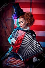 Clown playing accordion