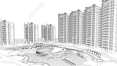 3d graphics architectural wire-frame plan