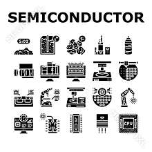 Semiconductor Manufacturing Plant Icons Set Vector