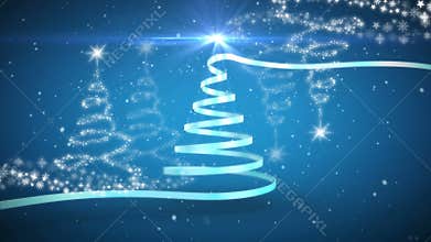 Animation of christmas blue ribbon forming christmas tree on blue background