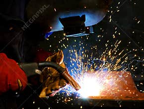 Welding steel and sparks