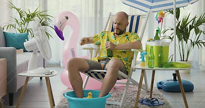 Man getting bored on his staycation