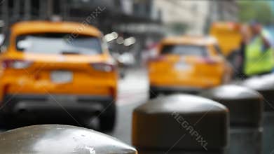 New York City Grand Central Terminal railway station, 42 street, Manhattan. People, Yellow taxi, USA