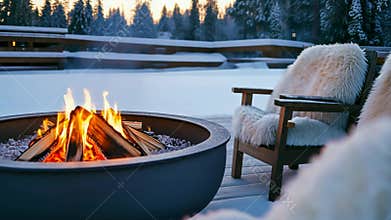 Cozy Winter Fire Pit Retreat  Generative AI