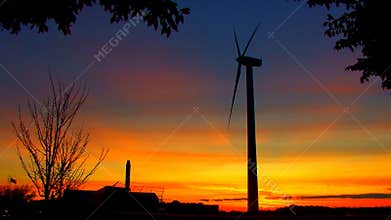 Wind Power Turbine at Sunset; 3