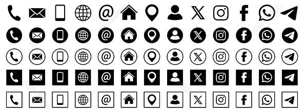 Contact and social media icons set, contact, mail, phone, web, location, home, address icon collection, social media logo icons