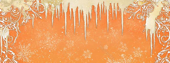 Pastel orange background with baroque border xylophones icicles winter patterns