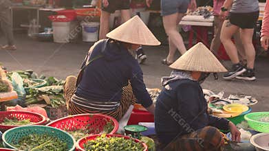 Hoi An, Vietnam, October 28, 2024: Local people at the market in Vietnam.