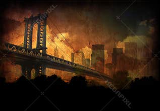 Bridge, city and clouds