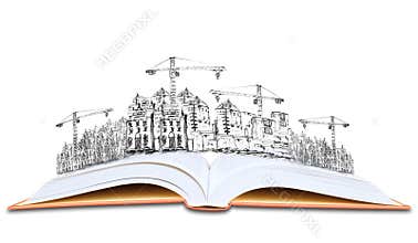 Open book and building construction knowledge of architecture