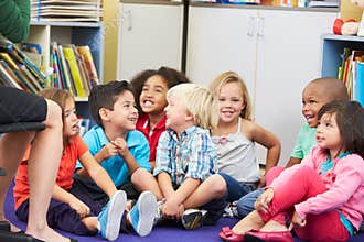 Group of Elementary Pupils In Classroom Listening To Teacher