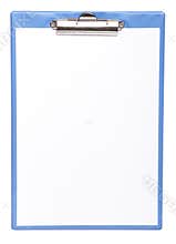 Blue clipboard with blank paper isolated on white