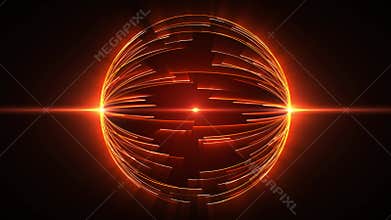 Seamless loop background with glowing hot energy sphere made of rotating and morphing lines with bright shine effect