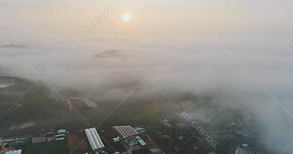 Aerial view of Xuan Tho suburbs near Da Lat city at morning