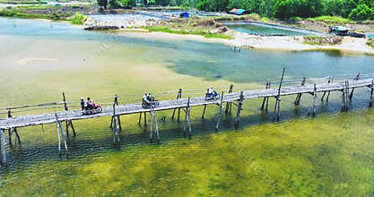 Aerial view of Mr Tiger wooden bridge at Phu Yen, Vietnam.