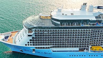 Aerial view of Luxury cruise ship the largest in Asia sailing, has arrived in Nha Trang Bay