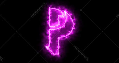 Neon P alphabet on black background.