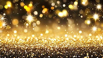 A golden dust overlay shine effect, featuring sparkling fireflies and luminous glowworms. A contemporary illustration