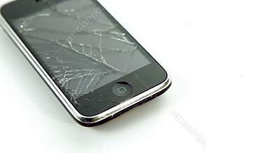 Broken lcd smartphone mobile on white background